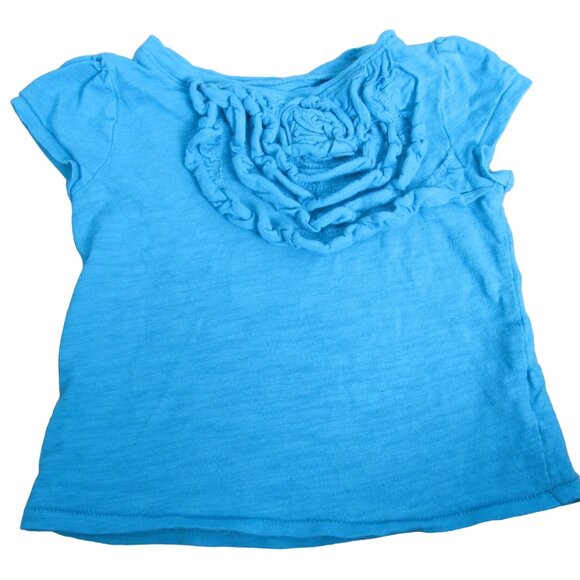 Old Navy‎ Pullover T Shirt Girls Size 12-18M Blue Short Sleeve Rose Tee Top - Picture 1 of 3